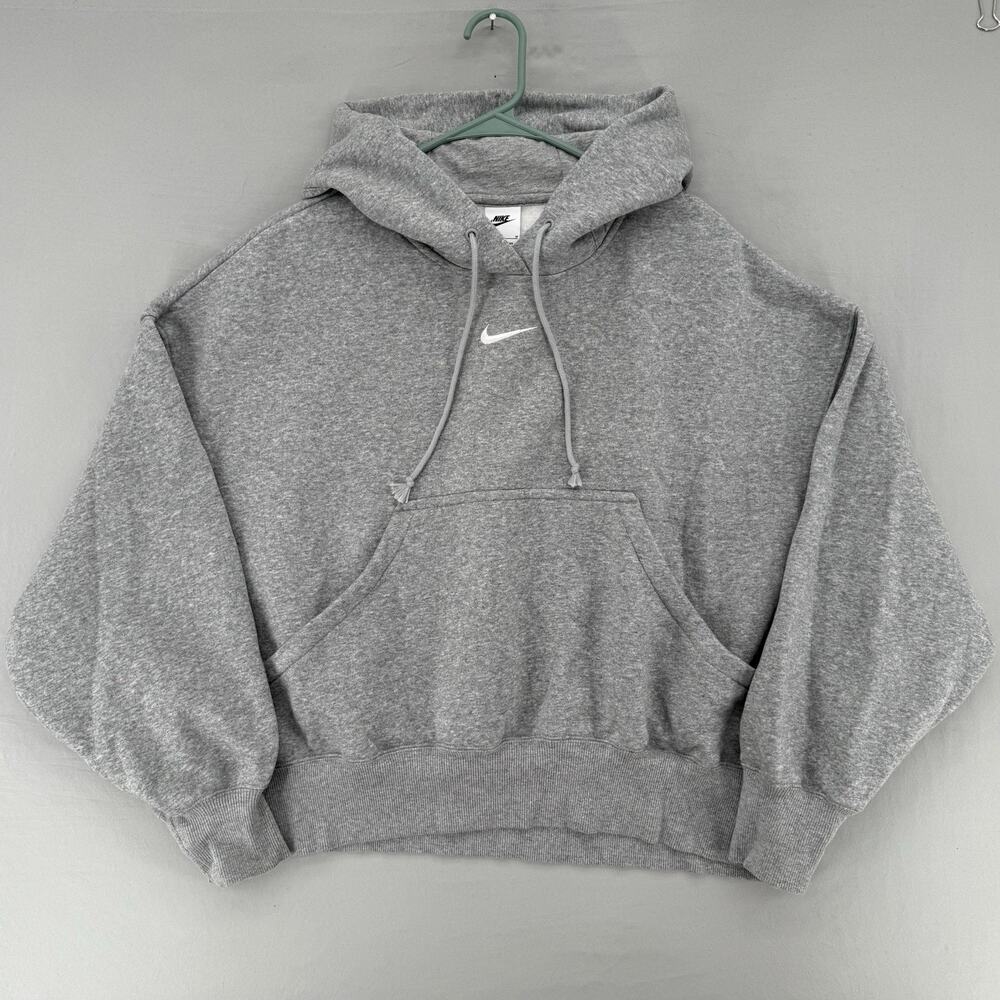 Nike Hoodie Womens M Gray Oversized Center Swoosh Phoenix Fleece Baggy 90s Hoops